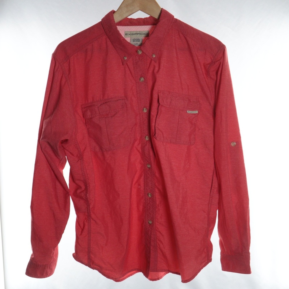 ExOfficio Women's Travel Shirt Large Burgandy Long Sleeve Button Hiking Outdoor